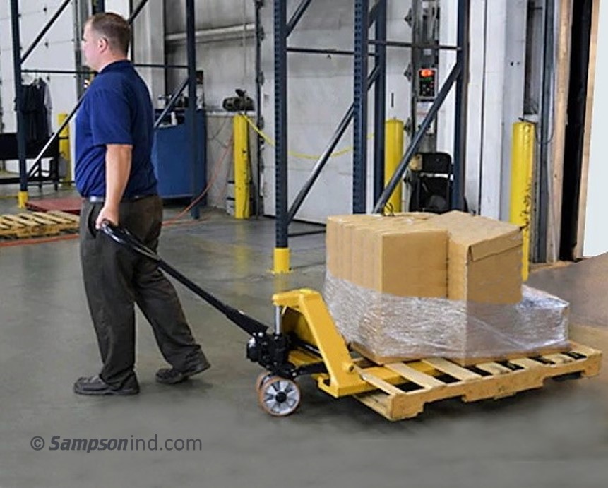 A manually operated hand pallet truck
