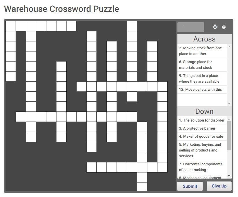 Warehouse Crossword Puzzle
