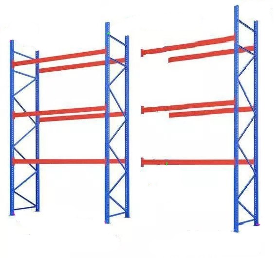 Beams (or cross bars) are attached to the upright frames, spanning horizontally between uprights.