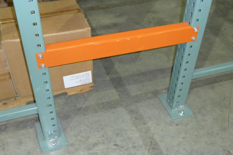An example of an industrial pallet racking Row Spacer being used between two rows of racking.